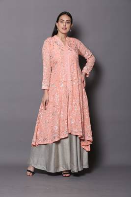Pink embroidered georgette cotton-kurtis 1
