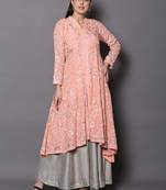 Pink embroidered georgette cotton-kurtis
