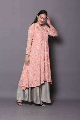 Pink embroidered georgette cotton-kurtis 3