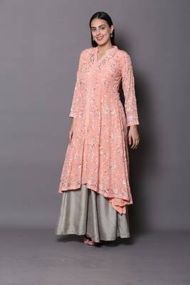 Pink embroidered georgette cotton-kurtis 4