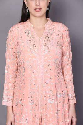 Pink embroidered georgette cotton-kurtis 5