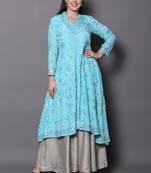 Blue embroidered georgette cotton-kurtis