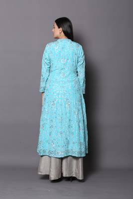 Blue embroidered georgette cotton-kurtis 2