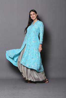 Blue embroidered georgette cotton-kurtis 4