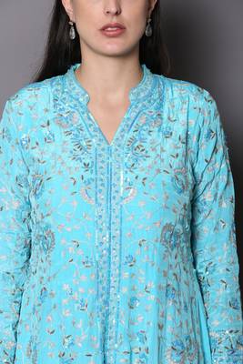 Blue embroidered georgette cotton-kurtis 5