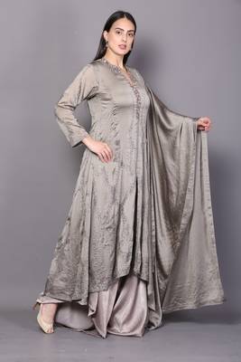 Grey embroidered crepe cotton-kurtis 3