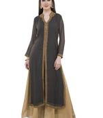 Grey embroidered georgette cotton-kurtis