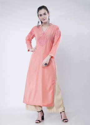 Peach embroidered crepe cotton-kurtis 1