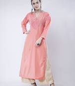 Peach embroidered crepe cotton-kurtis