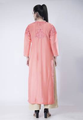 Peach embroidered crepe cotton-kurtis 2