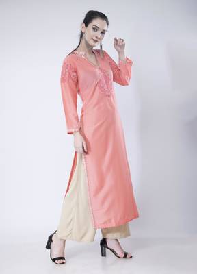 Peach embroidered crepe cotton-kurtis 3