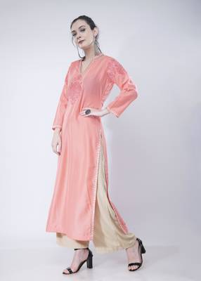 Peach embroidered crepe cotton-kurtis 4