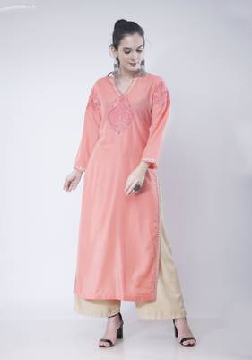Peach embroidered crepe cotton-kurtis 5