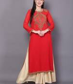 Red embroidered georgette cotton-kurtis
