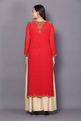 Red embroidered georgette cotton-kurtis 2