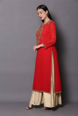 Red embroidered georgette cotton-kurtis 4