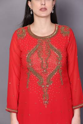 Red embroidered georgette cotton-kurtis 5