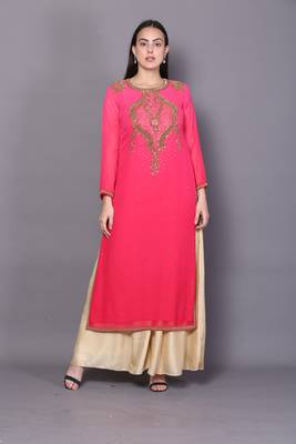 Pink embroidered georgette cotton-kurtis 1