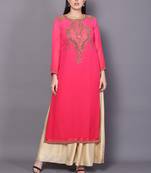 Pink embroidered georgette cotton-kurtis