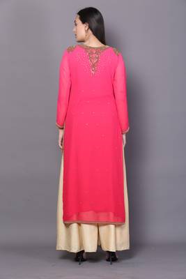 Pink embroidered georgette cotton-kurtis 2