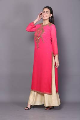 Pink embroidered georgette cotton-kurtis 4