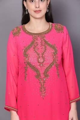 Pink embroidered georgette cotton-kurtis 5