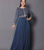 Blue embroidered georgette cotton-kurtis