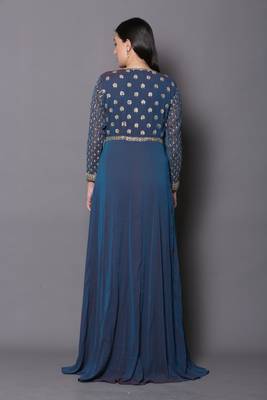 Blue embroidered georgette cotton-kurtis 2