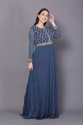 Blue embroidered georgette cotton-kurtis 3