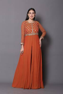 Orange embroidered georgette cotton-kurtis 1