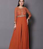 Orange embroidered georgette cotton-kurtis