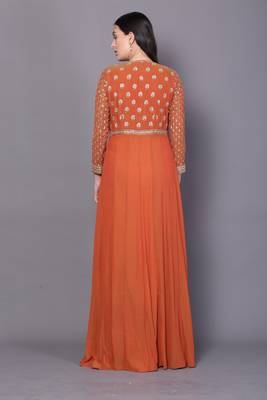 Orange embroidered georgette cotton-kurtis 2