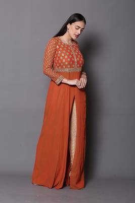 Orange embroidered georgette cotton-kurtis 3