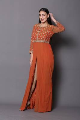 Orange embroidered georgette cotton-kurtis 4