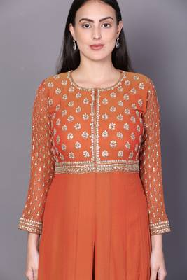 Orange embroidered georgette cotton-kurtis 5