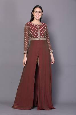 Brown embroidered georgette cotton-kurtis 1