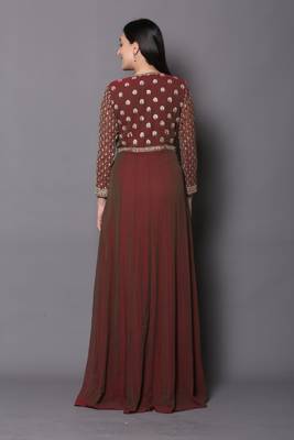 Brown embroidered georgette cotton-kurtis 2