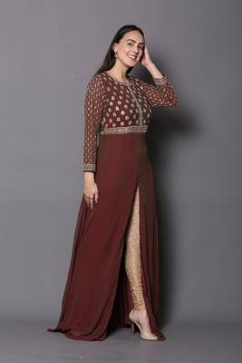 Brown embroidered georgette cotton-kurtis 3