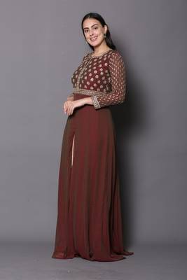 Brown embroidered georgette cotton-kurtis 4