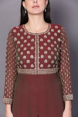 Brown embroidered georgette cotton-kurtis 5