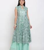 Blue embroidered net cotton-kurtis