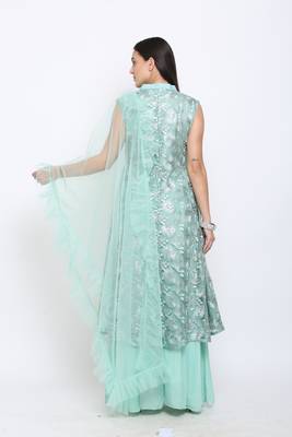 Blue embroidered net cotton-kurtis 2