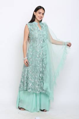 Blue embroidered net cotton-kurtis 3
