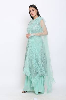 Blue embroidered net cotton-kurtis 4