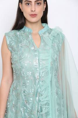 Blue embroidered net cotton-kurtis 5