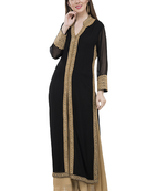 Black embroidered georgette cotton-kurtis
