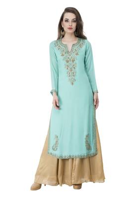 Blue embroidered georgette cotton-kurtis 1