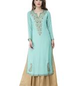 Blue embroidered georgette cotton-kurtis