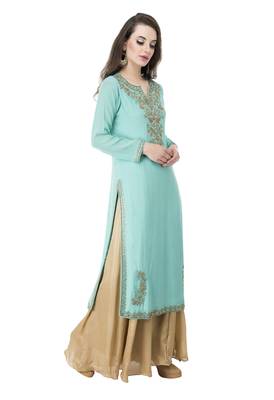 Blue embroidered georgette cotton-kurtis 3