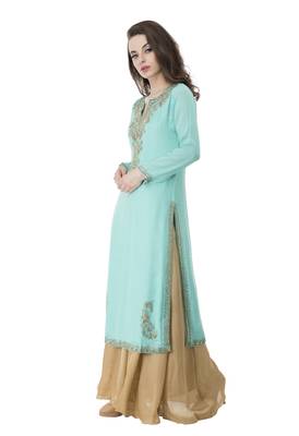 Blue embroidered georgette cotton-kurtis 4